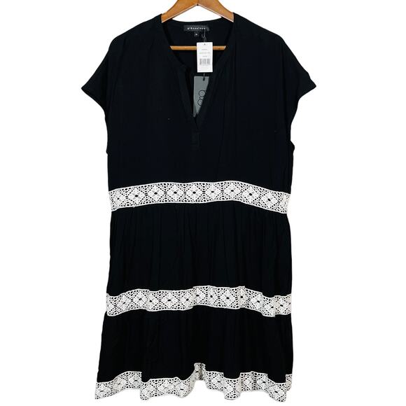 NEW! Gibsonlook Tiered Dress V Neck Short Sleeve Casual Black White - XL - Picture 1 of 5